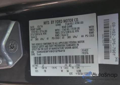 2016 Ford Transit Connect Xlt from USA, damaged, VIN NM0AE8FX8G1276419